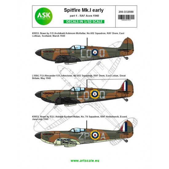 1/32 Spitfire Mk.Ia Decal part 1 - "The Few" 1940 RAF Aces