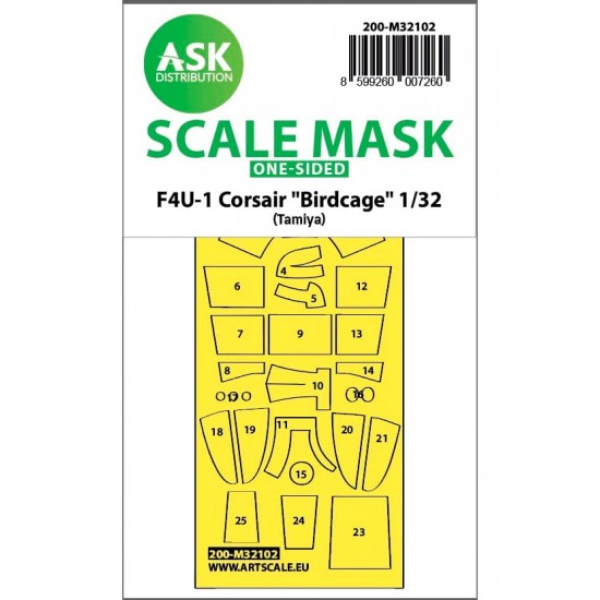 1/32 F4U-1 Corsair Birdcage One-sided Express Fit Mask for Tamiya kits