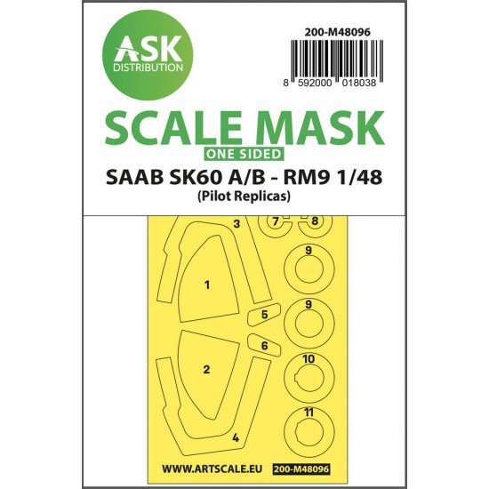 1/48 SAAB SK60 One-sided Masking self-adhesive, pre-cutted for Pilot-Replicas kits