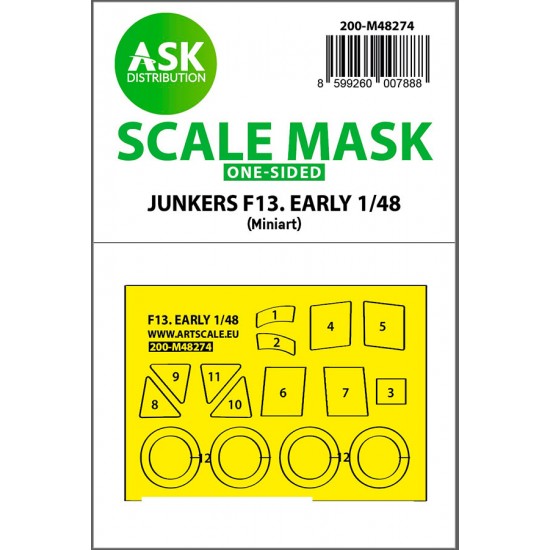 1/48 Junkers F-13 Early production One-sided Express Fit Mask for MiniArt kit