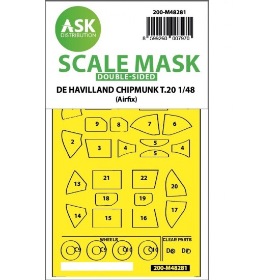 1/48 De Havilland Chipmunk T.20 Double-sided Express Fit Mask for Airfix kit