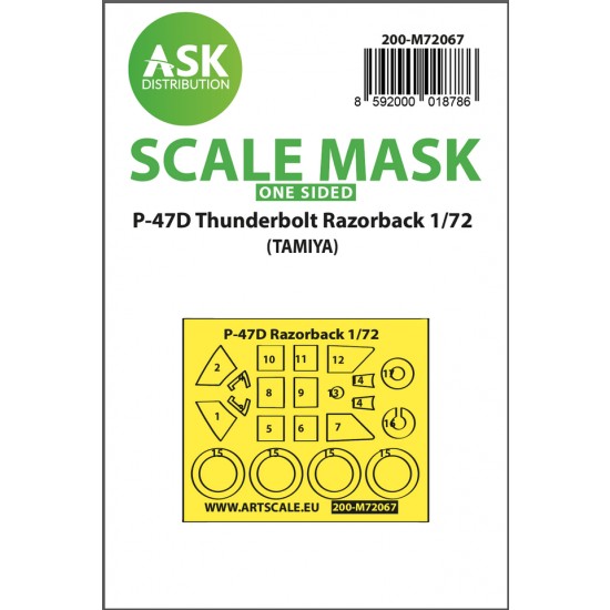 1/72 P-47D Thunderbolt Razorback One-sided Masking for Tamiya kits