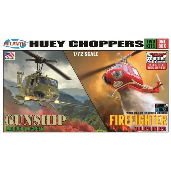 1/72 Huey Helicopter 2 Pack Gunship/ Firefighter (Snap)