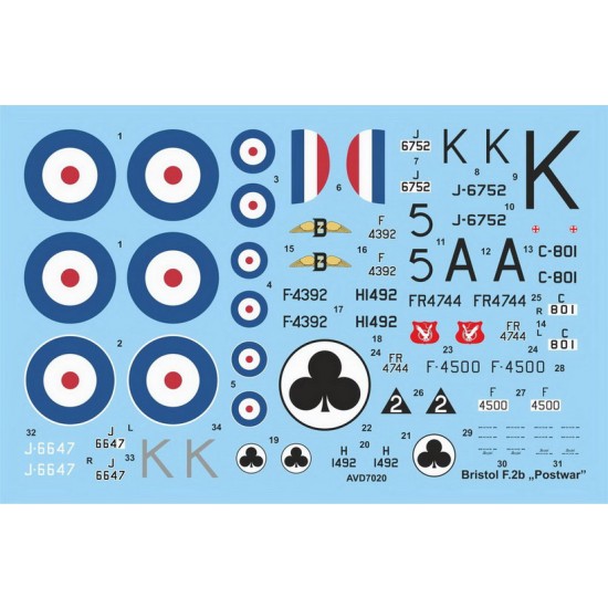 Decals for 1/72 Bristol F.2b in Post War Service