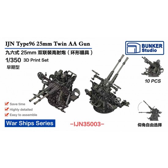 1/350 IJN Type96 25mm Twin AA Gun Iron Sight Early Type (10pcs)