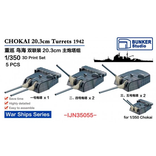 1/350 Chokai 20.3cm Gun Turrets (5pcs)