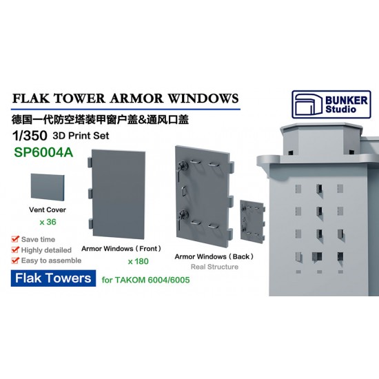 1/350 Flak Tower I Armour Windows for Takom 6004/6005