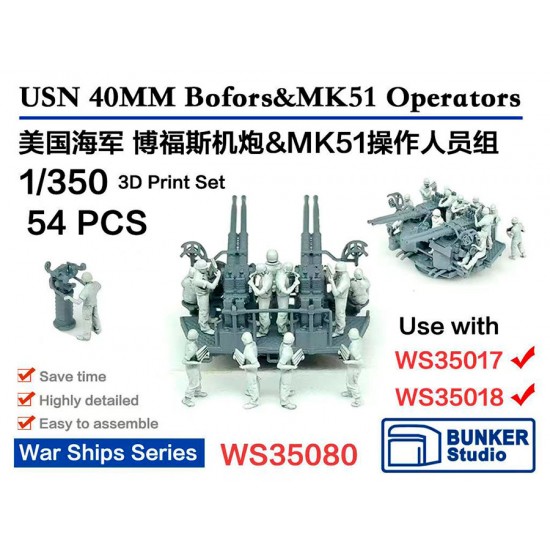 1/350 WWII USN 40mm Bofors and Mk51 Operators (54pcs) 