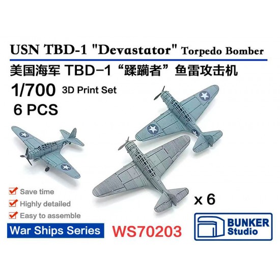 1/700 USN TBD-1 'Devastator' Torpedo Bomber (6pcs) with Decals