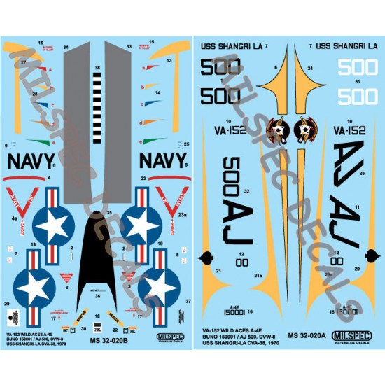 Decals for 1/32 VA-152 Wild Aces A-4E, USS Shangri-LA CVA-38 1970