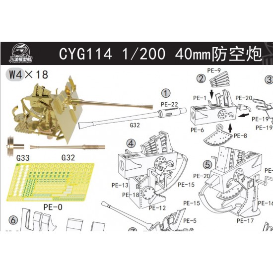 1/200 40mm Flak 28 Metal Anti-aircraft Gun (8pcs) Chuan Yu G114