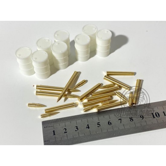 1/35 AFV Fuel Drum (8pcs) & 128mm Metal Ammo (12pcs)