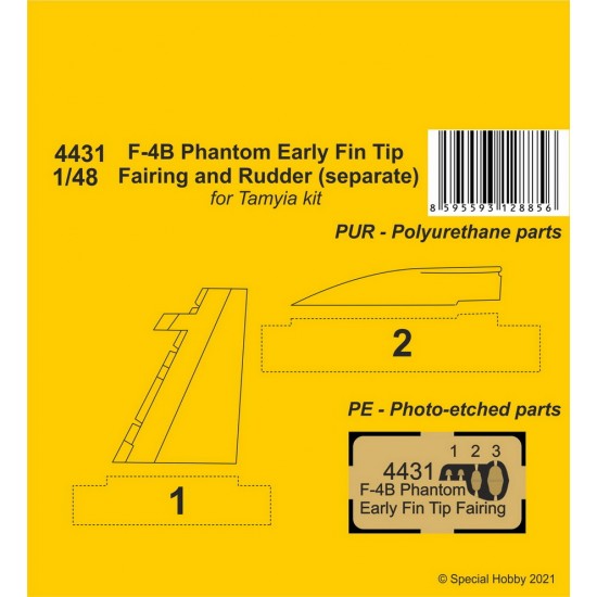 1/48 McDonnell Douglas F-4B Phantom Early Fin Tip Fairing & Rudder (separate) for Tamiya