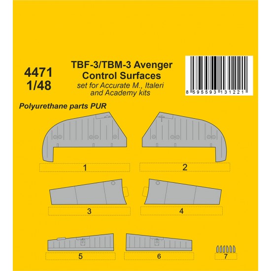 1/48 Grumman TBF-3/TBM-3 Avenger Control Surfaces for Accurate/Academy kits