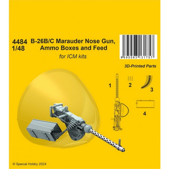 1/48 B-26B/C Marauder Nose Gun, Ammo Boxes and Feed for ICM kit