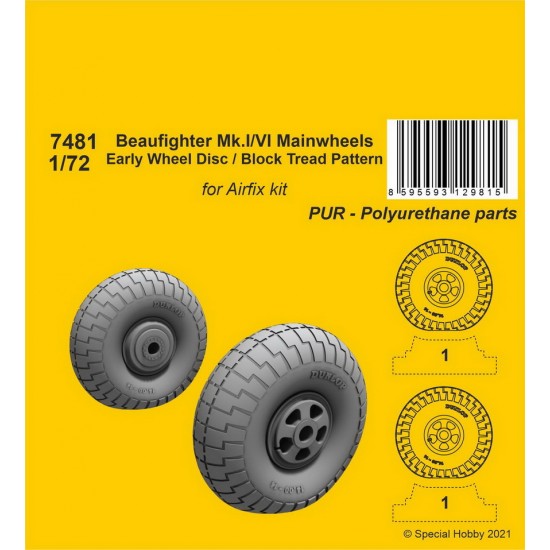 1/72 Beaufighter Mk.I/VI Mainwheels (Early Wheel Disk, Block Tread Pattern)