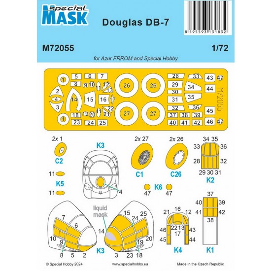 1/72 Douglas DB-7 Clear Parts and Undercarriage Wheels Masks for Azur/Frrom/Special Hobby