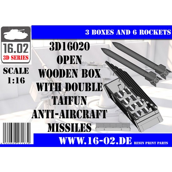 1/16 Open Wooden Box with Double Taifun Anti-Aircraft Missiles (3 boxes and 6 rockets)