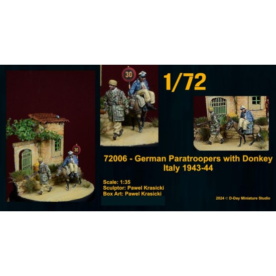 1/72 German Paratroopers with Donkey, Italy 1943-44 (2 figures and 1 animal)