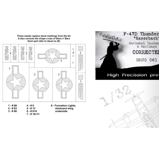 1/32 Republic P-47D Thunderbolt National Insignias Masking for Dragon kits