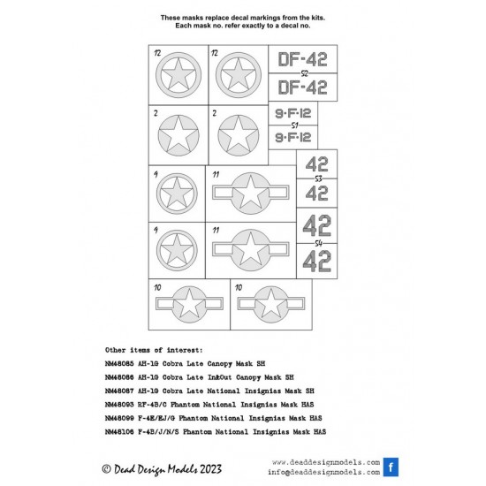 1/48 Grumman F4F-4 Wildcat National Insignias Masking for Eduard kits