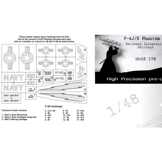 1/48 McDonnell Douglas F-4J/S Phantom II National Insignias Masking for Zoukei-Mura