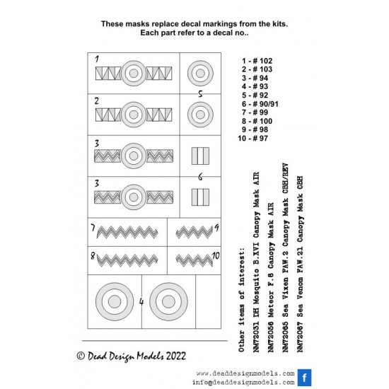 1/72 Gloster Meteor F.8 National Insignias Masking for Airfix kits