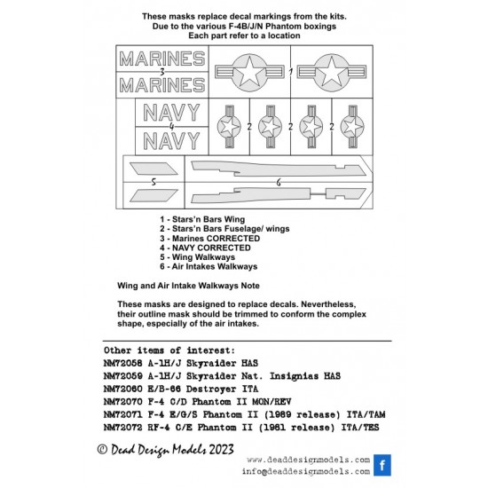 1/72 McDonnell Douglas F-4B/J/N Phantom II National Insignias Masking for Hasegawa/Fujimi