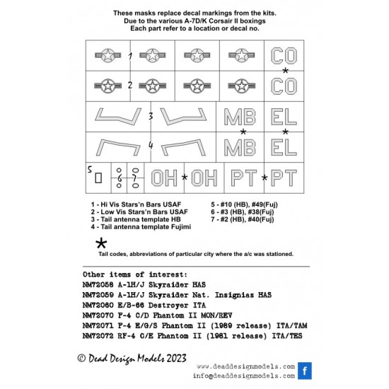 1/72 A-7D/K Corsair II National Insignias Paint Mask for Fujimi/HobbyBoss kits