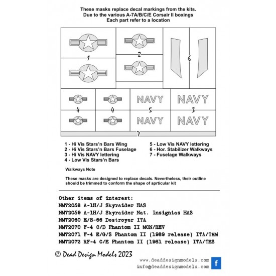 1/72 A-7A/B/E Corsair II National Insignias Paint Mask for Fujimi/HobbyBoss kits