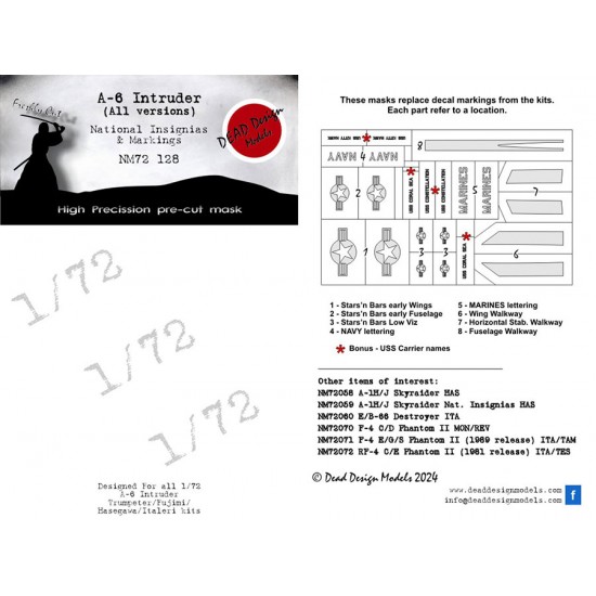 1/72 Grumman A-6 Intruder National Insignias Masks for Fujimi/Trumpeter kits