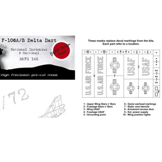 1/72 Convair F-106A/B Delta Dart National Insignias Masking for Meng/Trumpeter kits