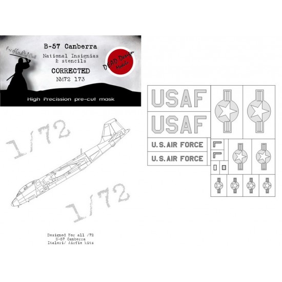 1/72 Martin B-57B Canberra National Insignias Masking for Italeri kits