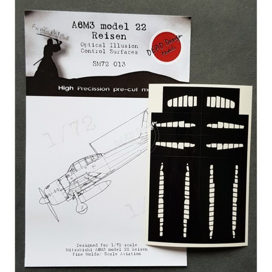 1/72 Mitsubishi A6M3 m.22 Reisen Control Surfaces Masking for Fine Molds