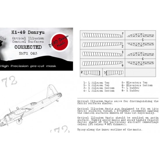 1/72 Nakajima Ki-49 Donryu Control Surfaces Masking for Hasegawa kits