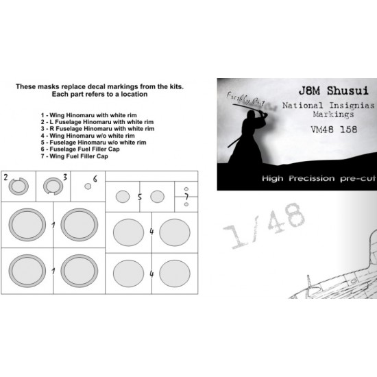 1/48 Mitsubishi J8M Shusui National Insignias Masking for Fine Molds kits