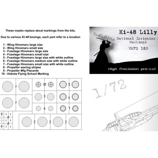 1/72 Kawasaki Ki-48 Lilly National Insignias Masking for Hasegawa kits