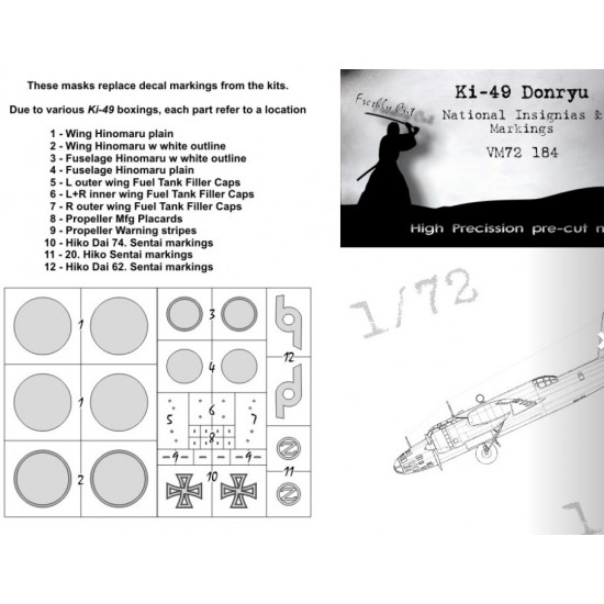 1/72 Nakajima Ki-49 Donryu National Insignias Masking for Hasegawa kits