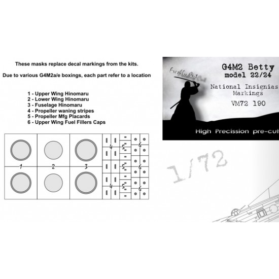 1/72 G4M2 Betty National Insignias Masking for Hasegawa kits