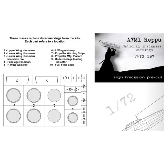 1/72 Mitsubishi A7M Reppu National Insignias Masking for Fine Molds kits