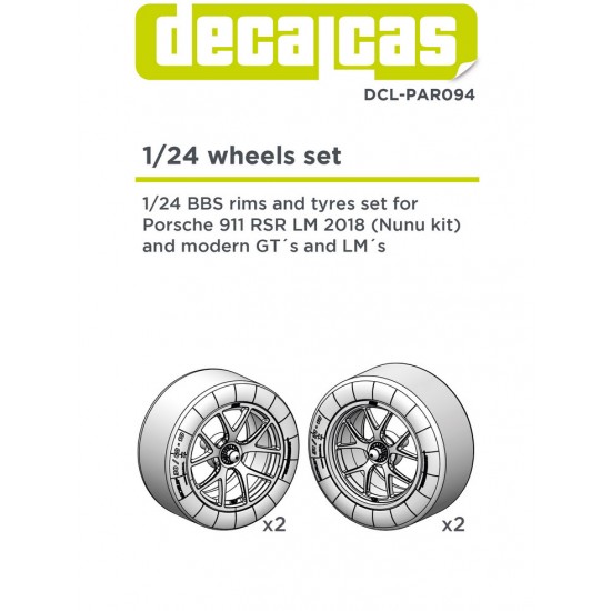 1/12 Porsche 911 991 GT3 RSR Rims and Tyres for Decalcas #DCL-PAR095, Nunu #24040