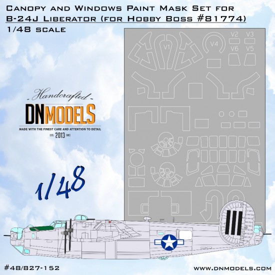 1/48 B-24J Liberator Canopy and Windows Paint Mask for HobbyBoss kit #81774