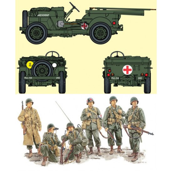 1/35 1/4-Ton 4x4 Ambulance Truck with 6 GI Figures