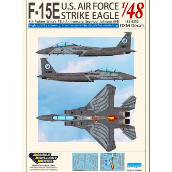 Decals for 1/48 USAF F-15E Strike Eagle 4FW's 75th Anniversary, SJ AB