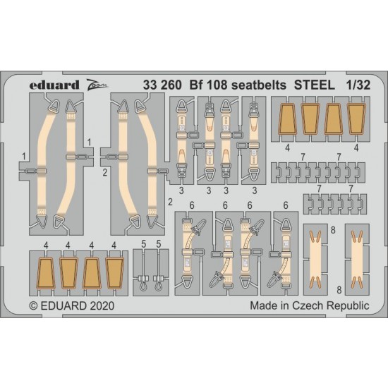 1/32 Messerschmitt Bf 108 Taifun Seatbelts STEEL Detail Set for Eduard kits