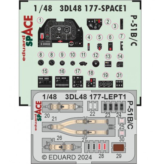 1/48 P-51B/C Mustang 3D Decals & PE parts for Eduard kits