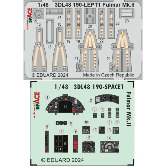 1/48 Fairey Fulmar Mk.II Dashboard 3D Decal and Seatbelts PE for Trumpeter kits