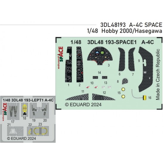 1/48 A-4C Skyhawk Dashboard 3D Decal and Seatbelts PE for Hobby 2000 / Hasegawa kits