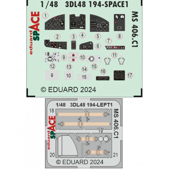 1/48 Morane-Saulnier MS 406.C1 Dashboard 3D Decal and Seatbelts PE for Dora Wings