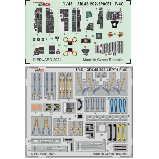 1/48 F-4C Phantom II Cockpit 3D Decal and PE parts for Hobby 2000/Academy kits